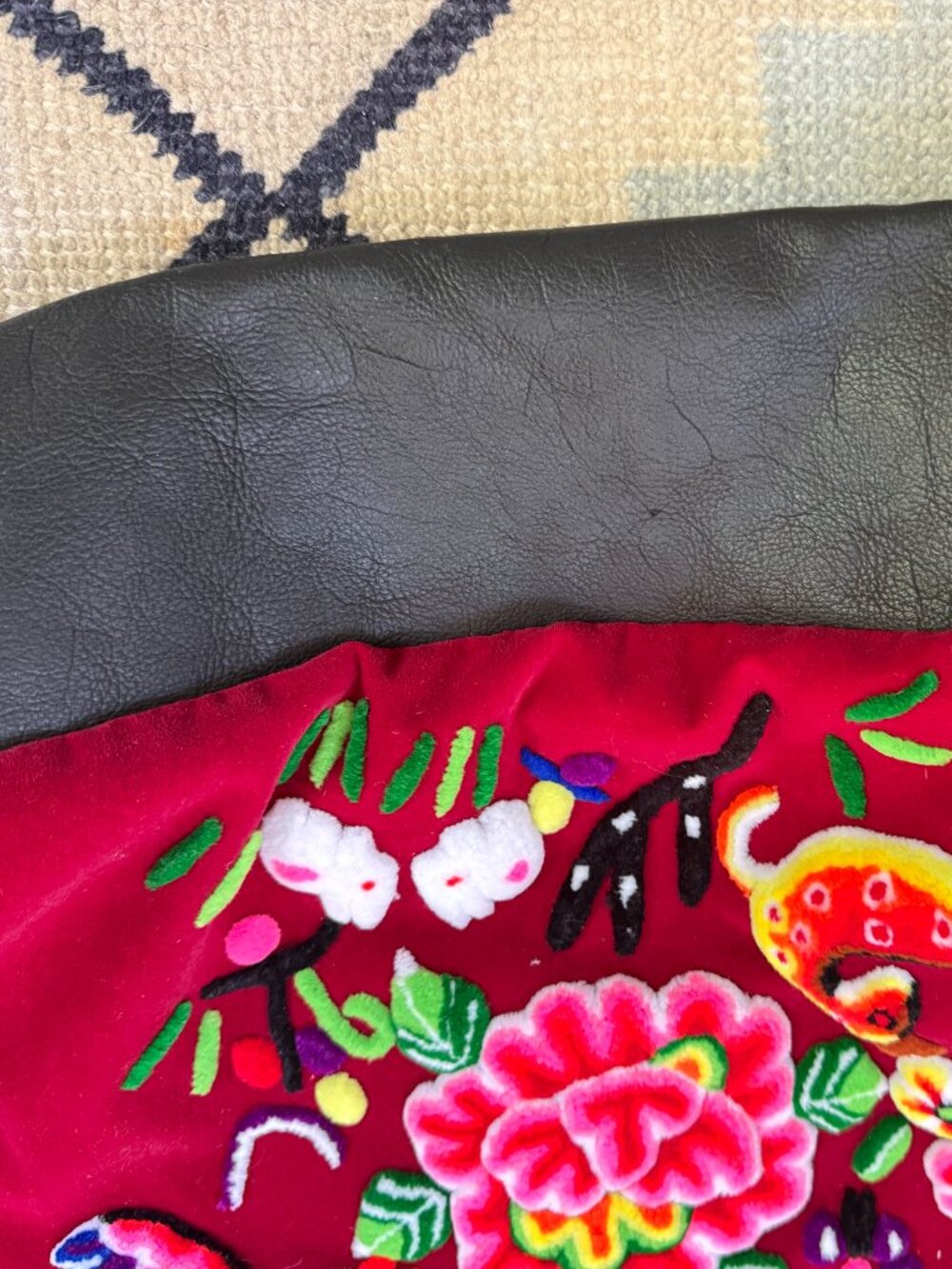 NWOT Anthropologie MOMO New York Large Embroidered Leather Tote - Picture 6 of 13